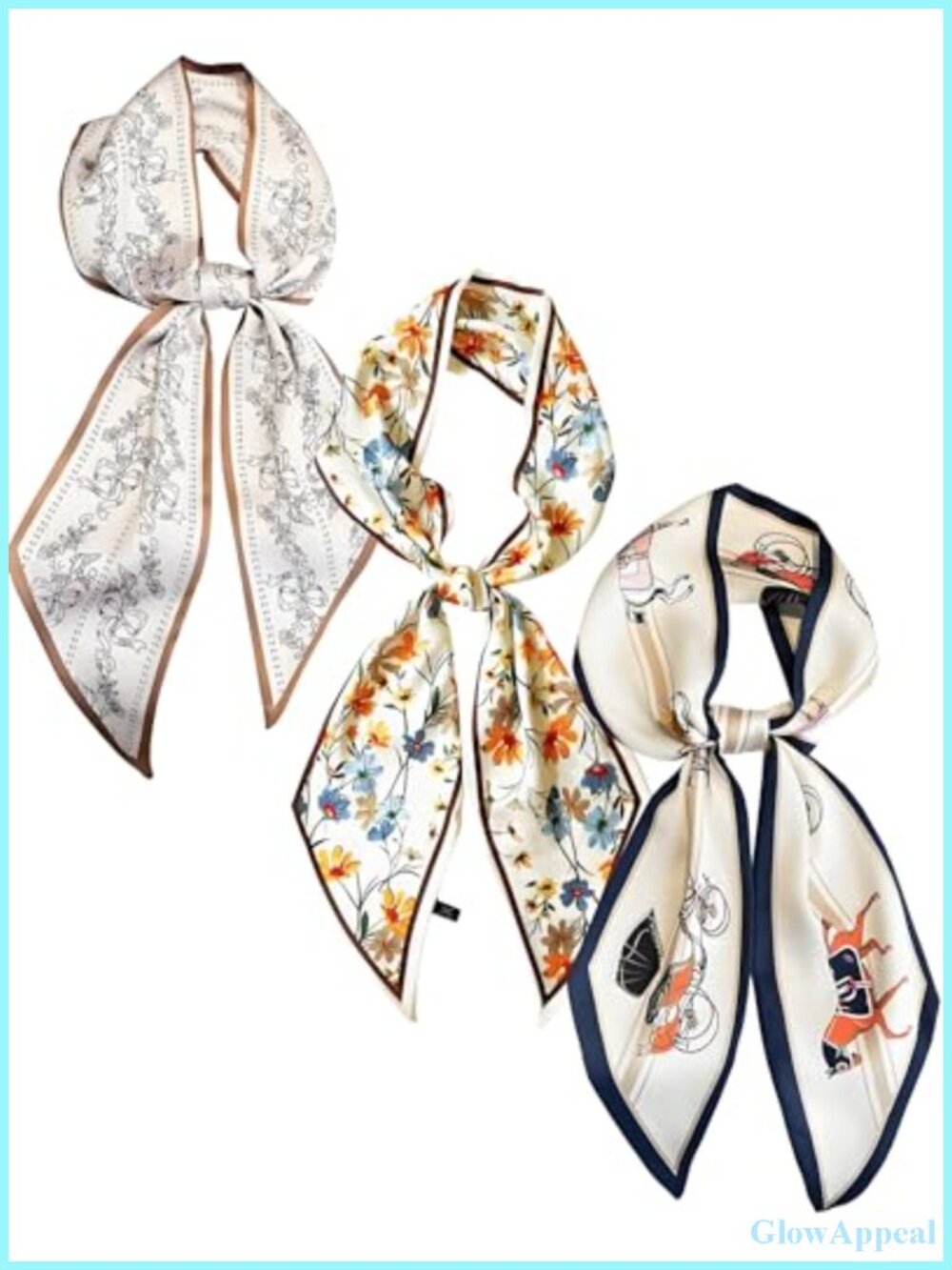 Silky Satin Scarves for Women Multipurpose 3 Pack Hair Neck Purse